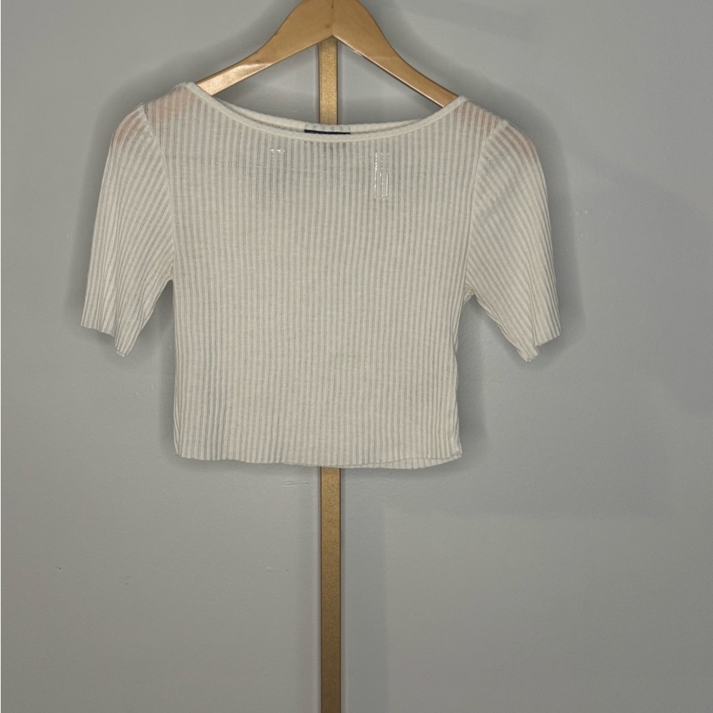 Topshop White Ribbed Short Sleeve Tee